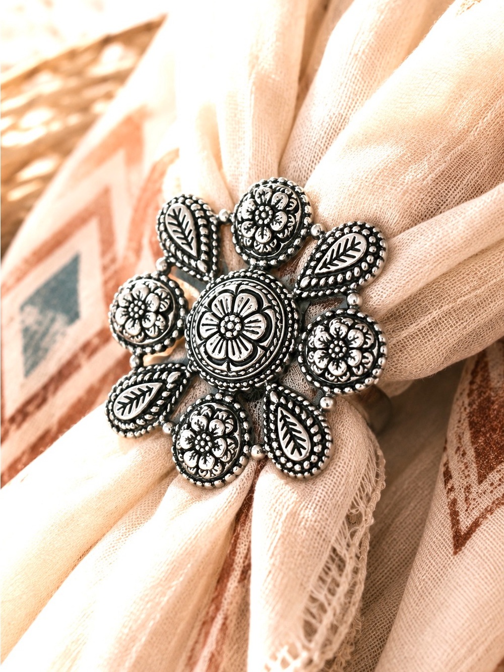 Sylvia Dahl Signed Silver Floral Scarf Clip Vintage Southwest Boho